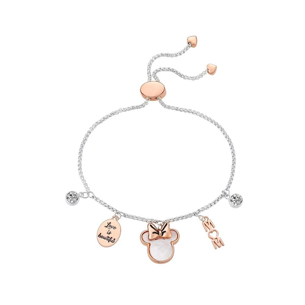 商品Disney|Unwritten Cubic Zirconia Bezel and Mother of Pearl Inlay Minnie Mouse "Mom" Multi Charm Bracelet,价格¥150,第1张图片