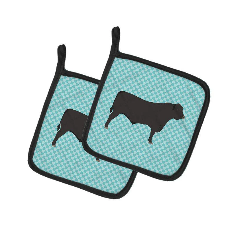 商品Caroline's Treasures|Black Angus Cow Blue Check Pair of Pot Holders,价格¥170,第1张图片