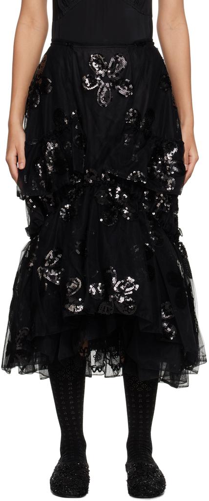 Black Sequinned Midi Skirt商品第1张图片规格展示