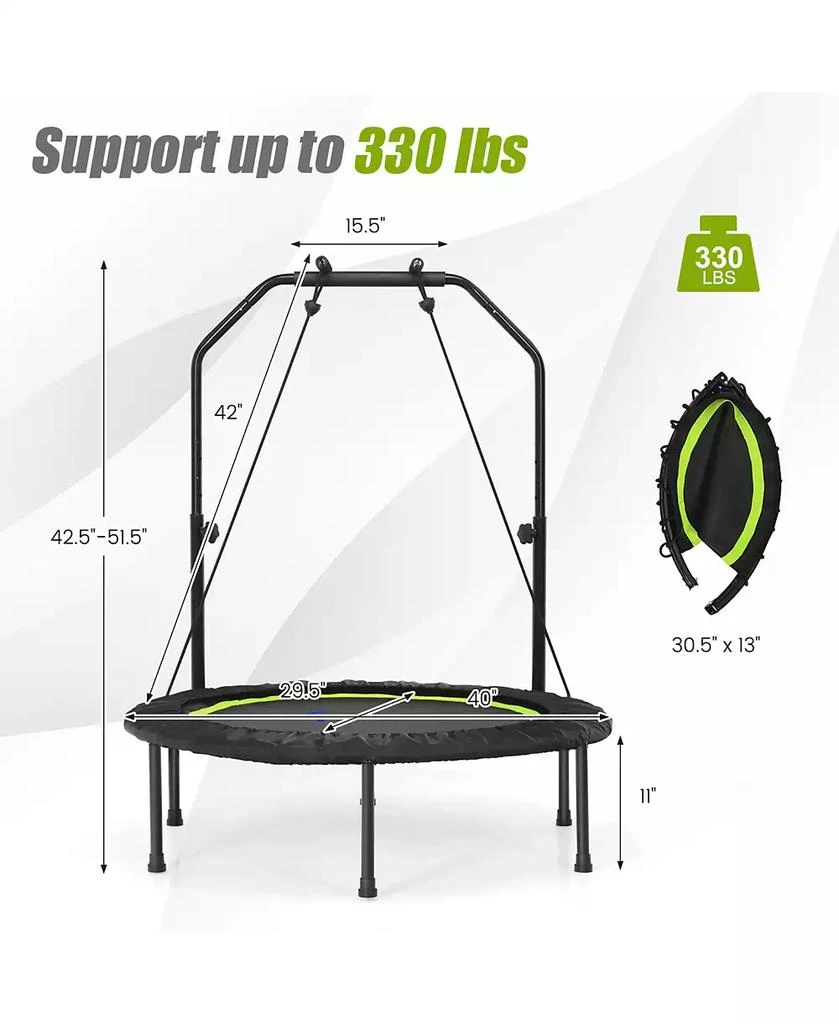 商品Costway|40" Foldable Adjustable Trampoline Fitness Rebounder with Resistance Bands Home Gym,价格¥677,第5张图片详细描述