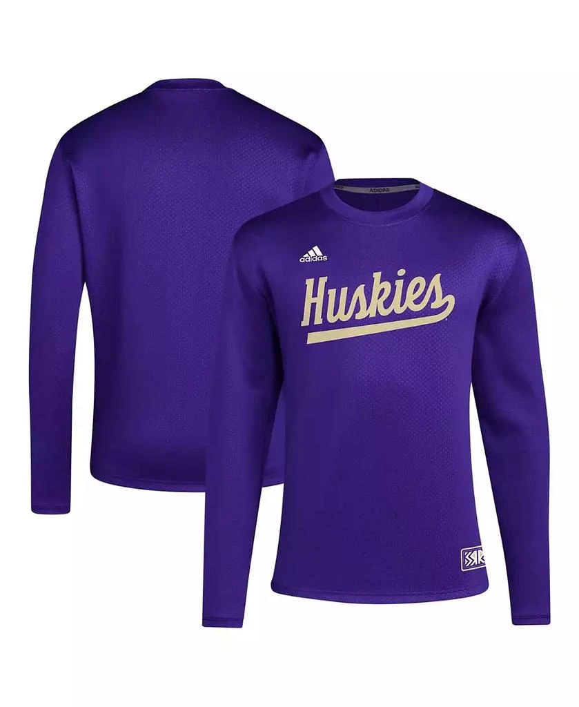 商品Adidas|Men's Purple Washington Huskies Reverse Retro Baseball Script Pullover Sweatshirt,价格¥593,第1张图片