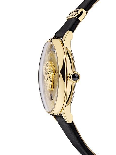 Medusa Icon IP Yellow Gold Leather Strap Watch商品第2张图片规格展示