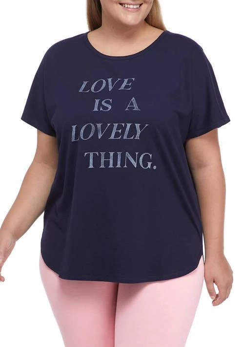 商品Wonderly|Studio Plus Size Short Sleeve Love Is Lovely Graphic T Shirt,价格¥89,第1张图片