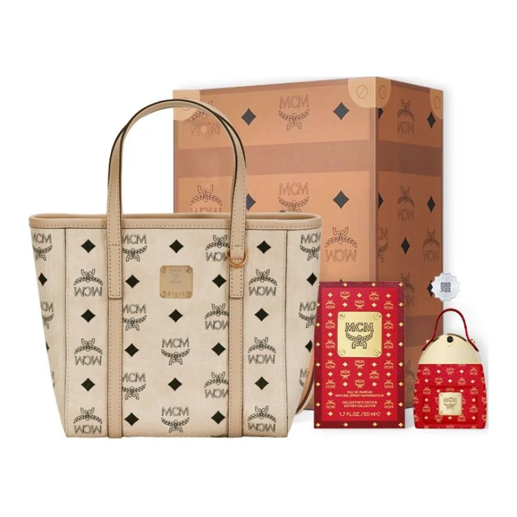 商品[国内直发] MCM|Toni 经典老花满印菜篮子 涂层帆布拼纳帕皮革饰边 托特Tote斜挎购物袋斜挎手提包 常规 男女同款情侣款 米色,价格¥3445,第9张图片详细描述