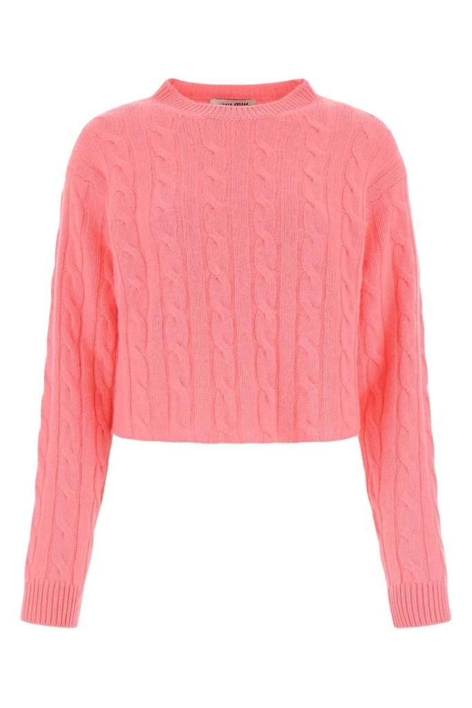 商品Miu Miu|Miu Miu Logo Patch Cable-Knitted Crewneck Sweater,价格¥4838,第1张图片