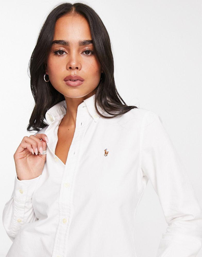 Polo Ralph Lauren long sleeve oxford shirt in white商品第3张图片规格展示