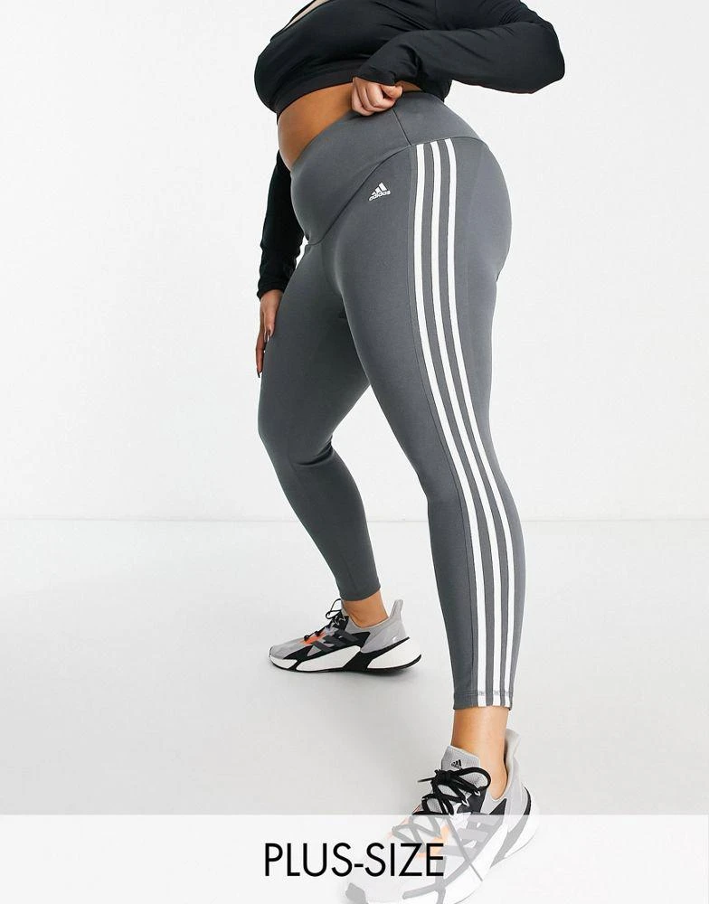 商品Adidas|adidas Training Plus Essential 3 Stripe 7/8 leggings in grey,价格¥197,第1张图片