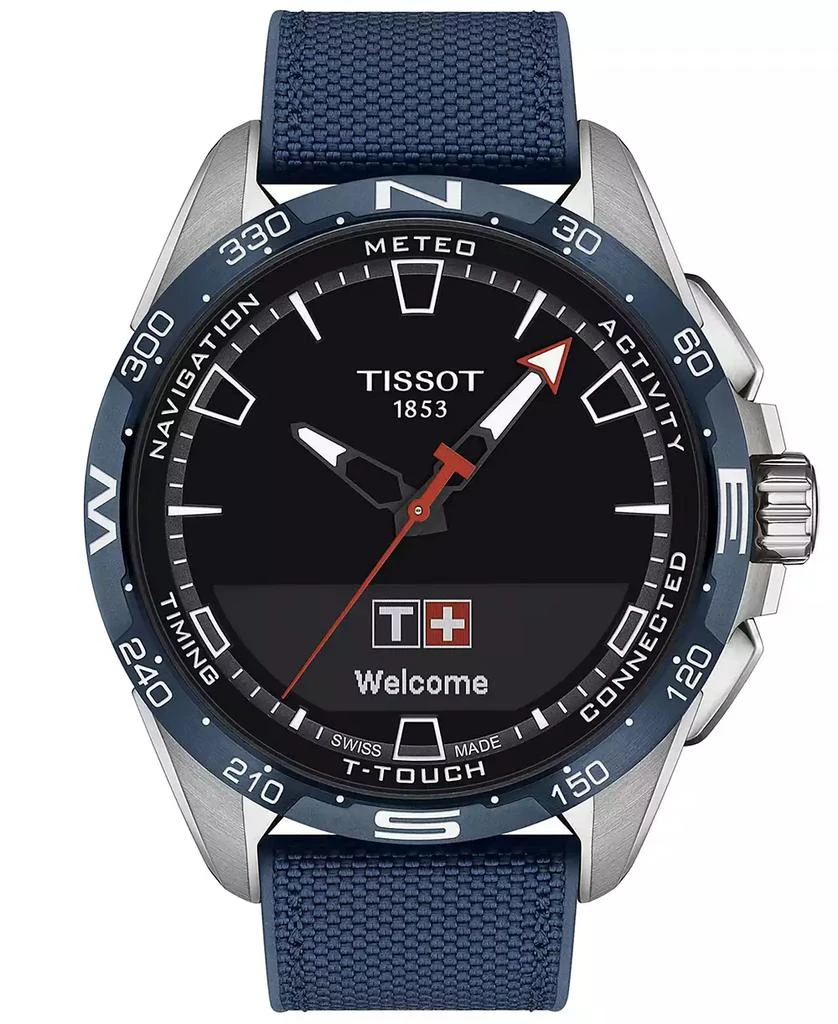 商品Tissot|Men's Swiss T-Touch Connect Solar Blue Textile & Leather Strap Smart Watch 48mm,价格¥8192,第1张图片