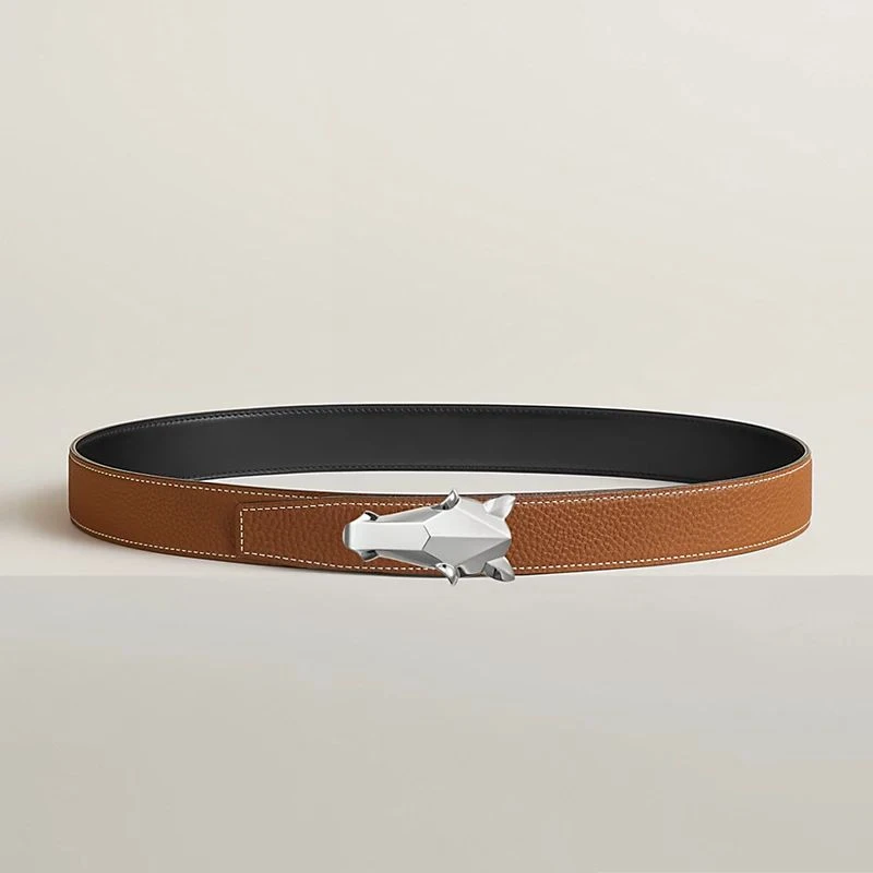 商品Hermes|Hermes/爱马仕 男士黑色/棕色小牛皮腰带32mm,价格¥7561,第4张图片详细描述