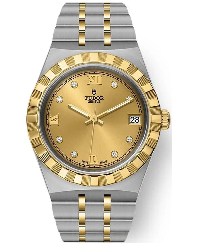 商品Tudor|Tudor Royal Champagne Diamond Dial Stainless Steel and Yellow Gold Unisex Watch M28403-0006,价格¥33623,第1张图片