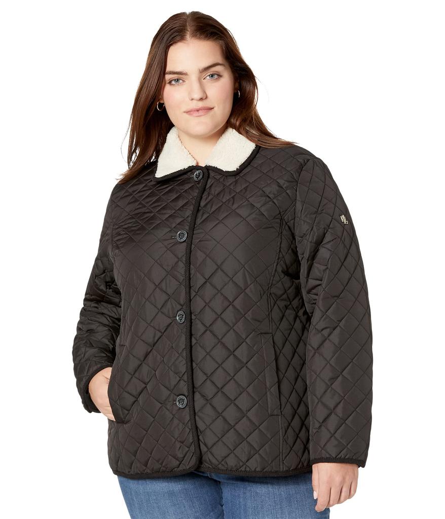 Plus Size Quilted Blazer Coat with Corduroy Trim商品第1张图片规格展示