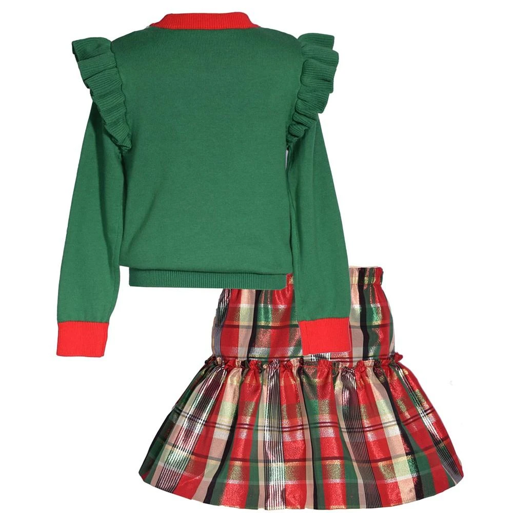 商品Bonnie Jean|Toddler Girls Long Sleeved Fair Isle Intarsia Sweater with Taffeta Plaid Skirt, 2 Piece Set,价格¥87,第2张图片详细描述