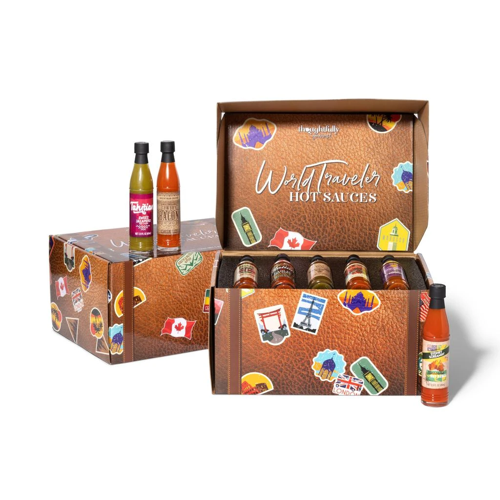 商品Thoughtfully|Gourmet, World Traveler Suitcase Hot Sauce Gift Set, Set of 15,价格¥402,第4张图片详细描述