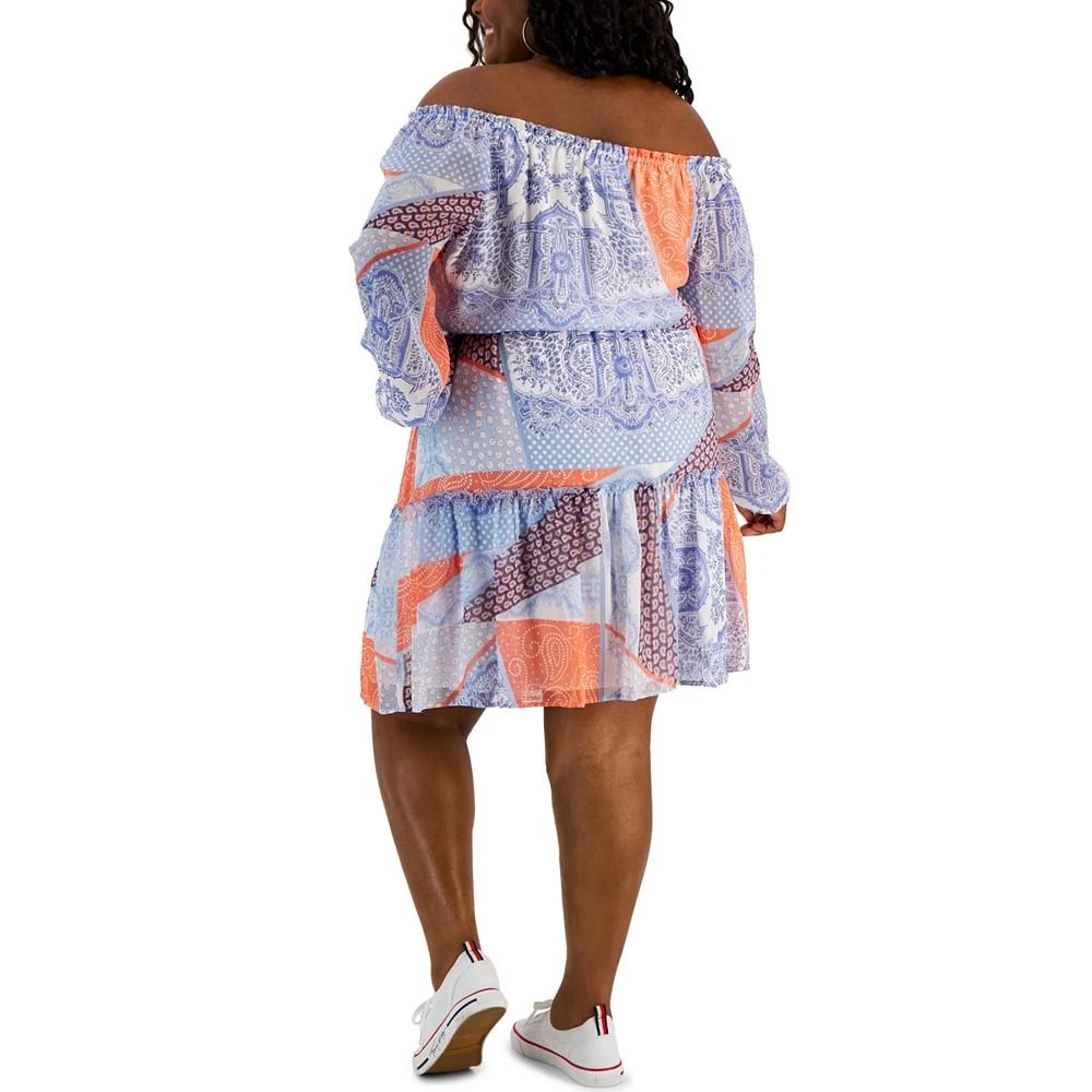 商品Tommy Hilfiger|Plus Size Patchwork-Print Off-The-Shoulder Dress,价格¥242,第2张图片详细描述