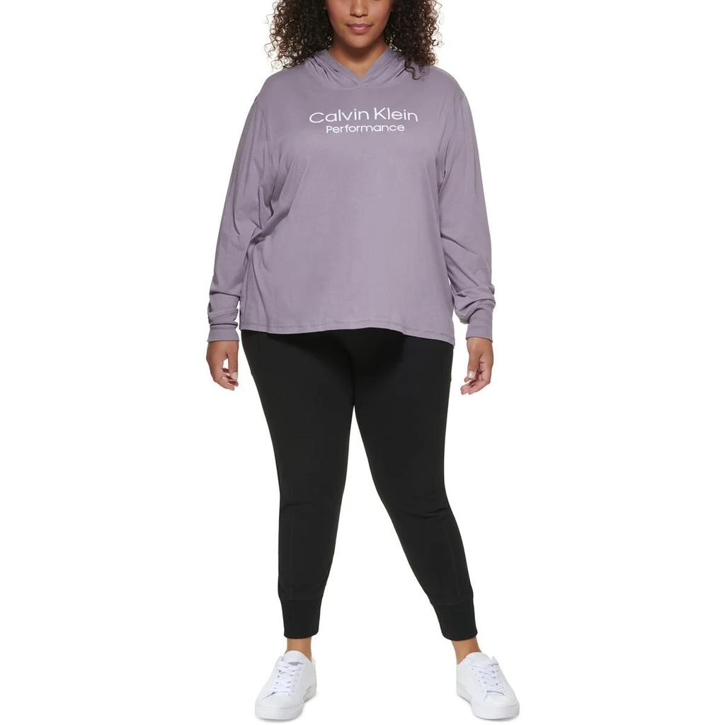 商品Calvin Klein|Calvin Klein Performance Womens Plus Slogan Ribbed Trim Hooded Sweatshirt,价格¥205,第1张图片