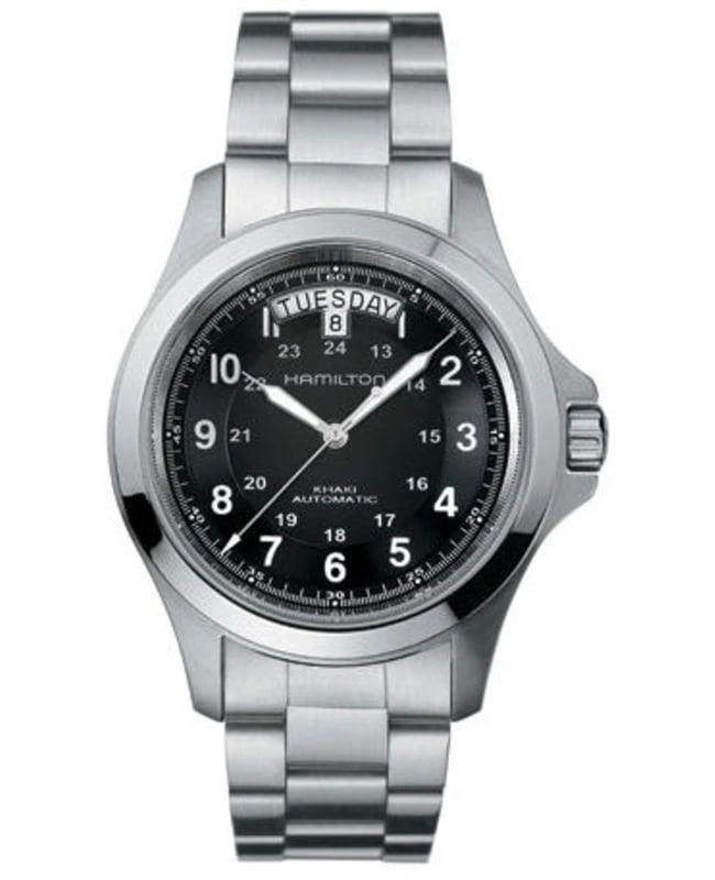 商品Hamilton|Hamilton Khaki Field King Auto Black Dial Stainless Steel Men's Watch H64455133,价格¥4714,第1张图片