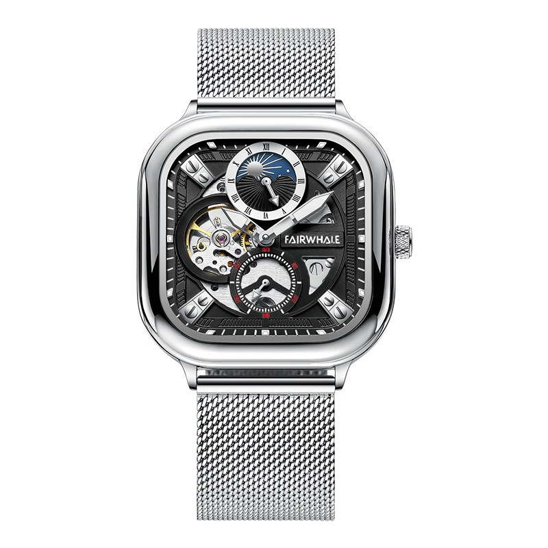 马克华菲潮牌品牌手表男士机械表方形表日月星辰防水夜光手表商品第7张图片规格展示