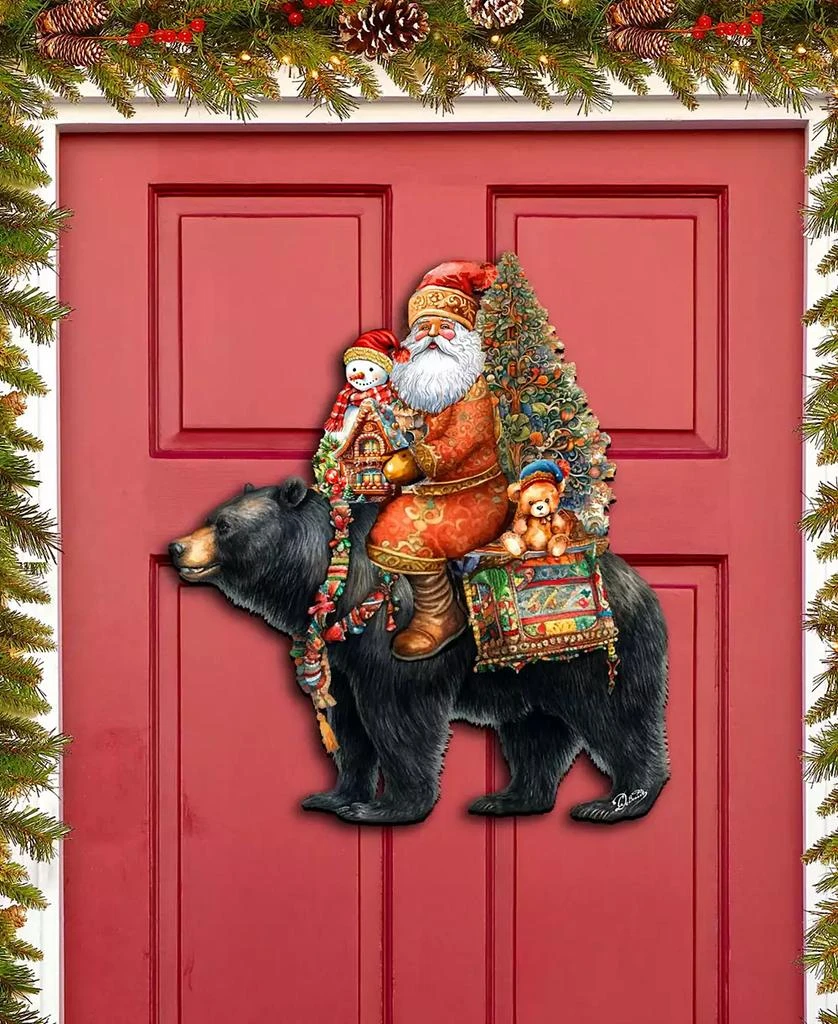 商品Designocracy|Santa Claus and Black Bear Christmas Door Decor Wooden Wall Decor G. DeBrekht,价格¥989,第2张图片详细描述
