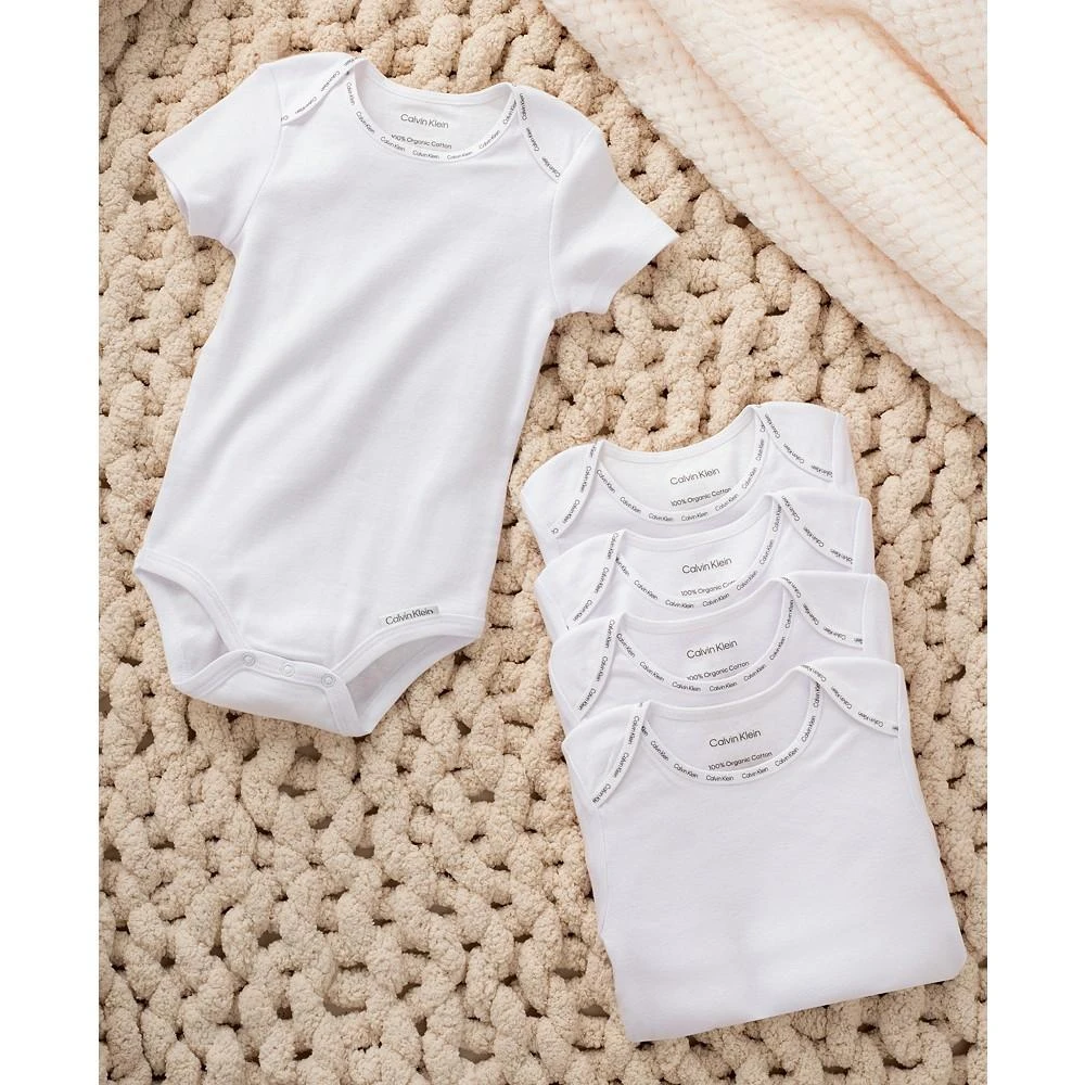 商品Calvin Klein|Baby Boys or Girls Organic Cotton Short Sleeve Bodysuits, Pack of 5,价格¥187,第3张图片详细描述