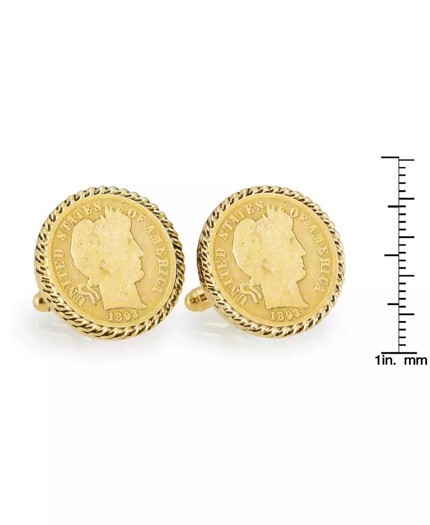 商品American Coin Treasures|Gold-Layered 1800's Silver Barber Dime Rope Bezel Coin Cuff Links,价格¥598,第2张图片详细描述