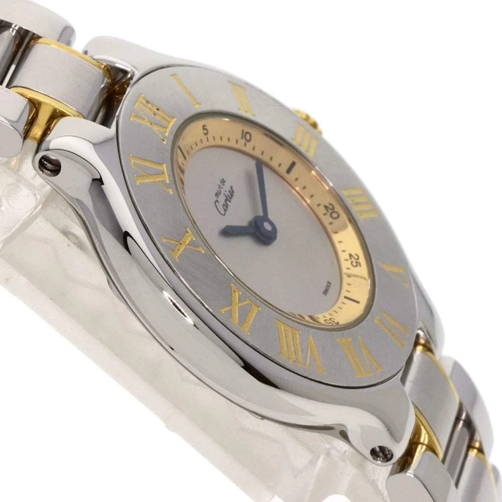 Cartier Silver Gold Plated Stainless Steel Must 21 W10073R6 Women's Wristwatch 28 mm 商品