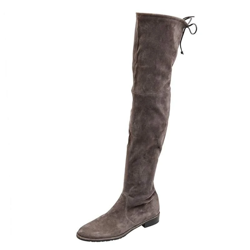 商品[二手商品] Stuart Weitzman|Stuart Weitzman Grey Suede Lowland Over The Knee Boots Size 38.5,价格¥1243,第1张图片