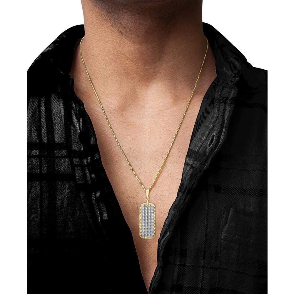 Men's Diamond Dog Tag 22" Pendant Necklace (1/2 ct. t.w.) in 14K Gold-Plated Sterling Silver商品第2张图片规格展示
