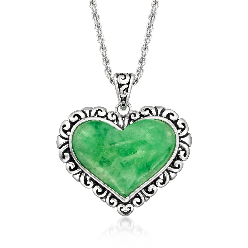 商品Ross-Simons|Jade Heart Pendant Necklace in Sterling Silver,价格¥796,第1张图片