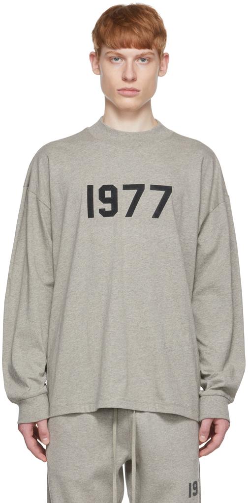 Gray Cotton Long Sleeve T-Shirt商品第1张图片规格展示