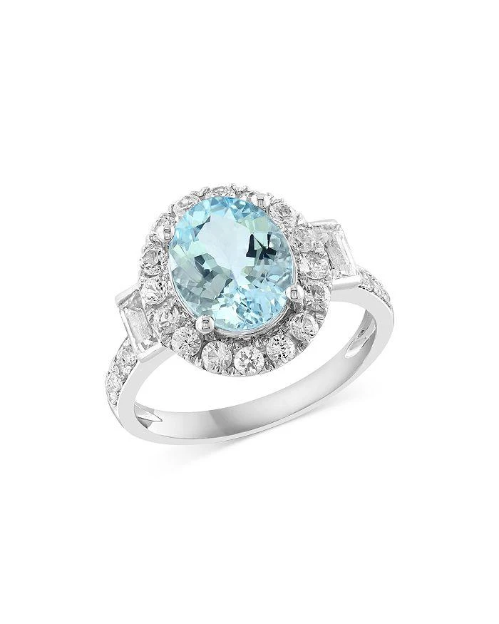 商品Bloomingdale's|Aquamarine and Diamond Oval Halo Ring in 14K White Gold - Exclusive,价格¥15338,第1张图片
