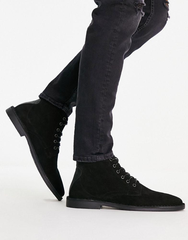 ASOS DESIGN desert boots in black suede with leather detail商品第1张图片规格展示