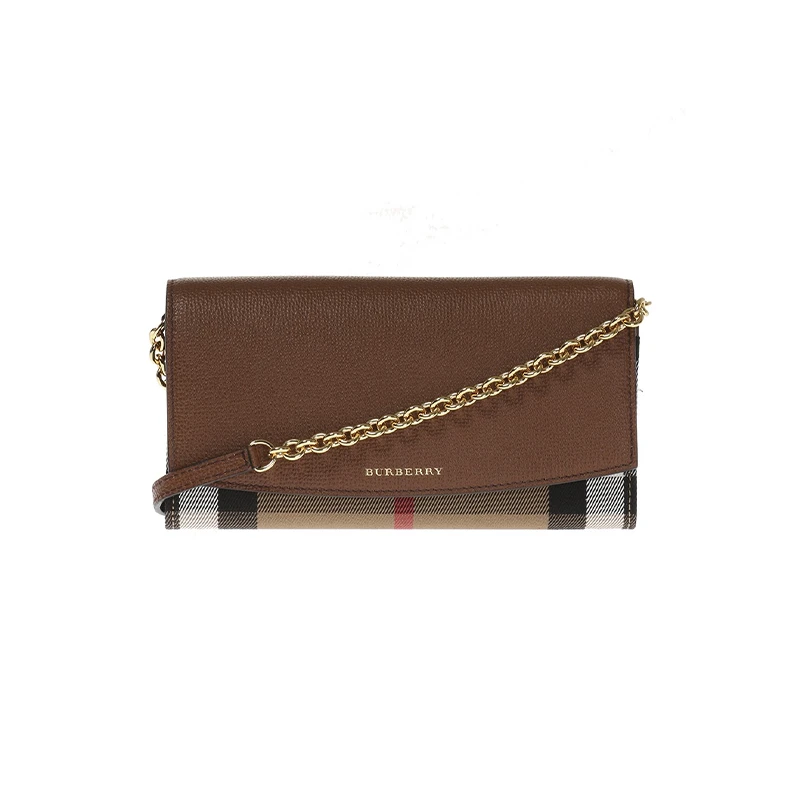商品Burberry|BURBERRY/博柏利 女士棕色皮革拼格纹帆布钱包,价格¥2883,第1张图片