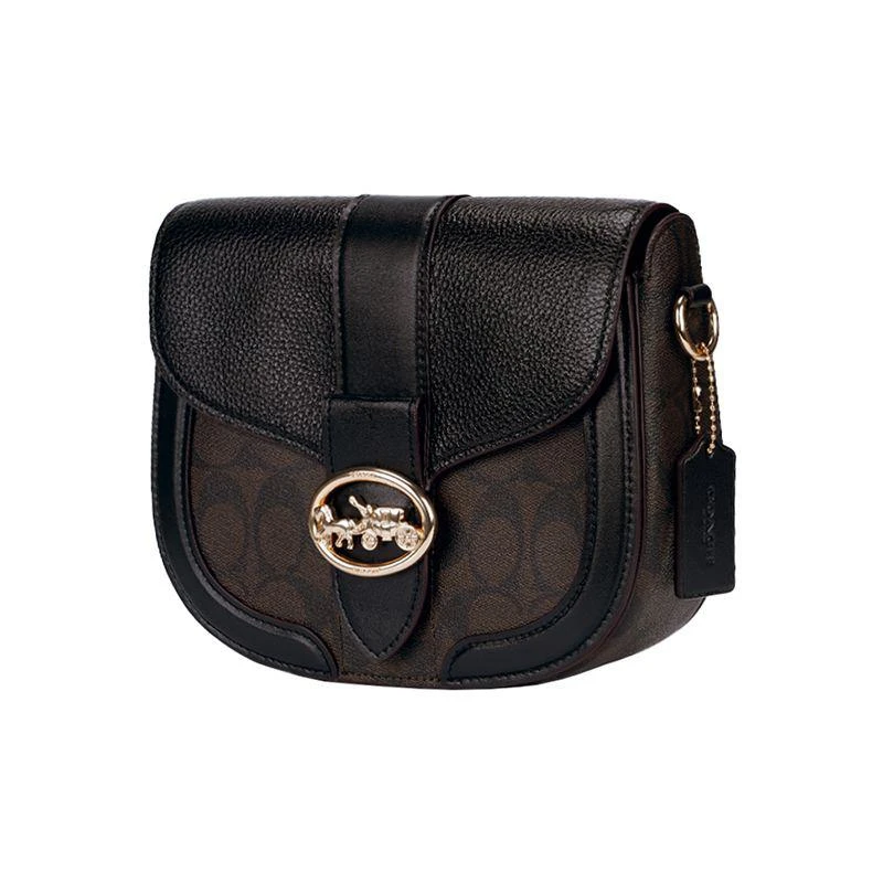 商品Coach|美国直邮 COACH蔻驰 【杨紫同款】21新品Georgie马车标logo马鞍包浅卡其配白色C2806,价格¥2583,第4张图片详细描述