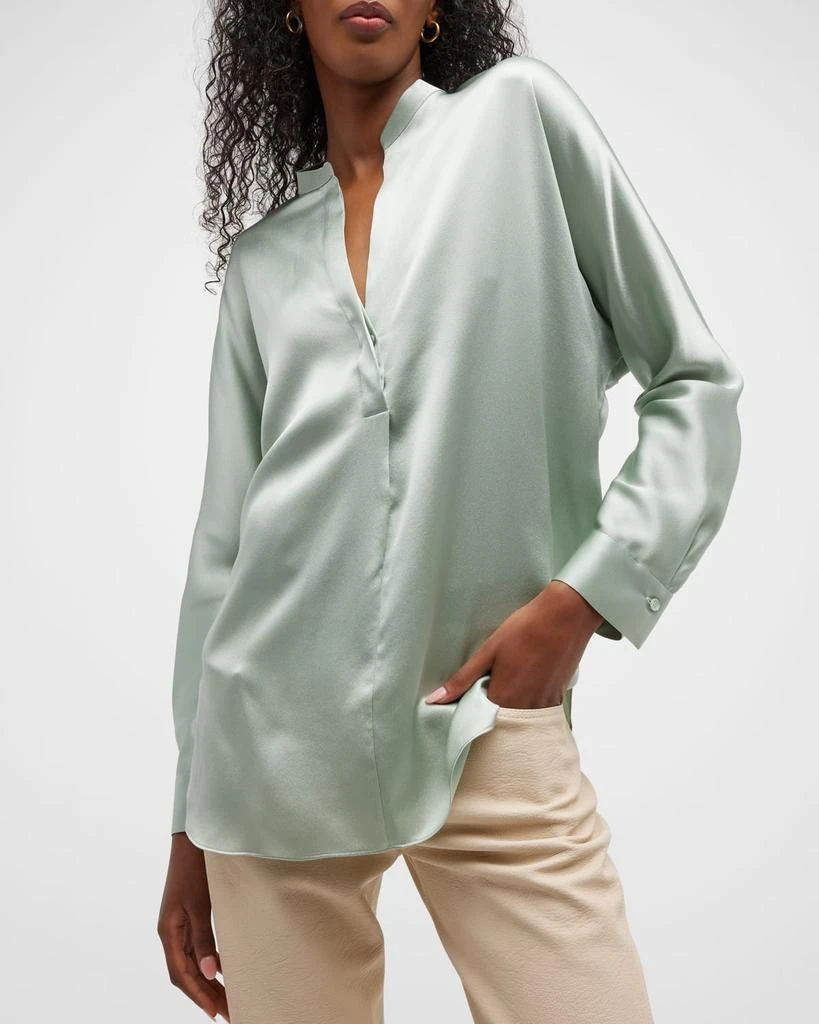 Band Collar Popover Silk Blouse 商品