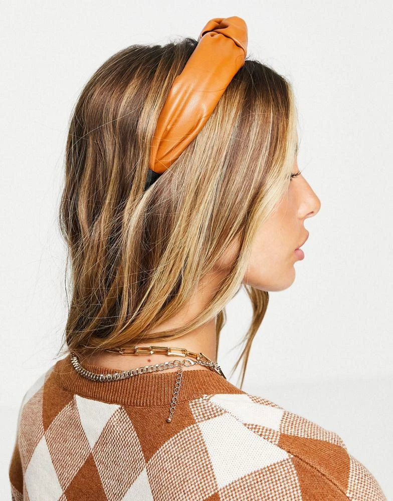 商品ASOS|ASOS DESIGN leather look knot headband in tan,价格¥28,第3张图片详细描述
