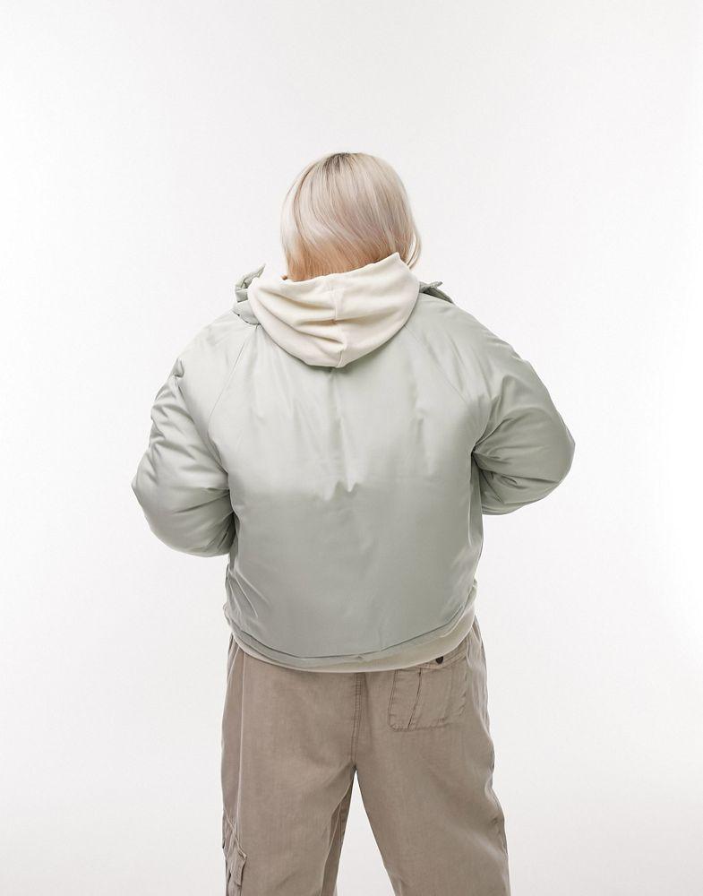 Topshop Curve funnel neck puffer jacket in light green商品第4张图片规格展示