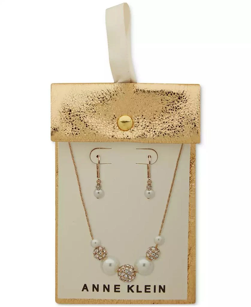 商品Anne Klein|Gold-Tone Pavé Fireball & Imitation Pearl Statement Necklace & Drop Earrings Set,价格¥157,第2张图片详细描述