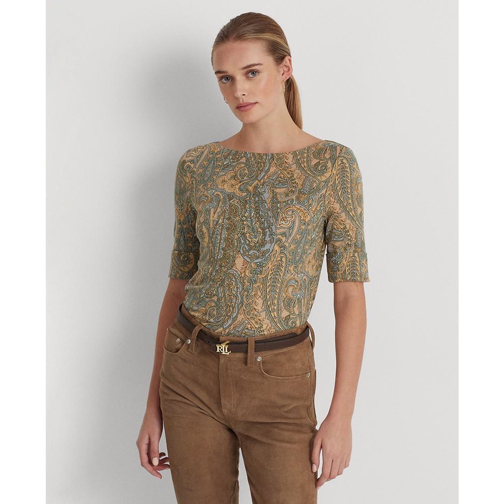 商品Ralph Lauren|Paisley Stretch Cotton Boatneck T-Shirt,价格¥263,第1张图片
