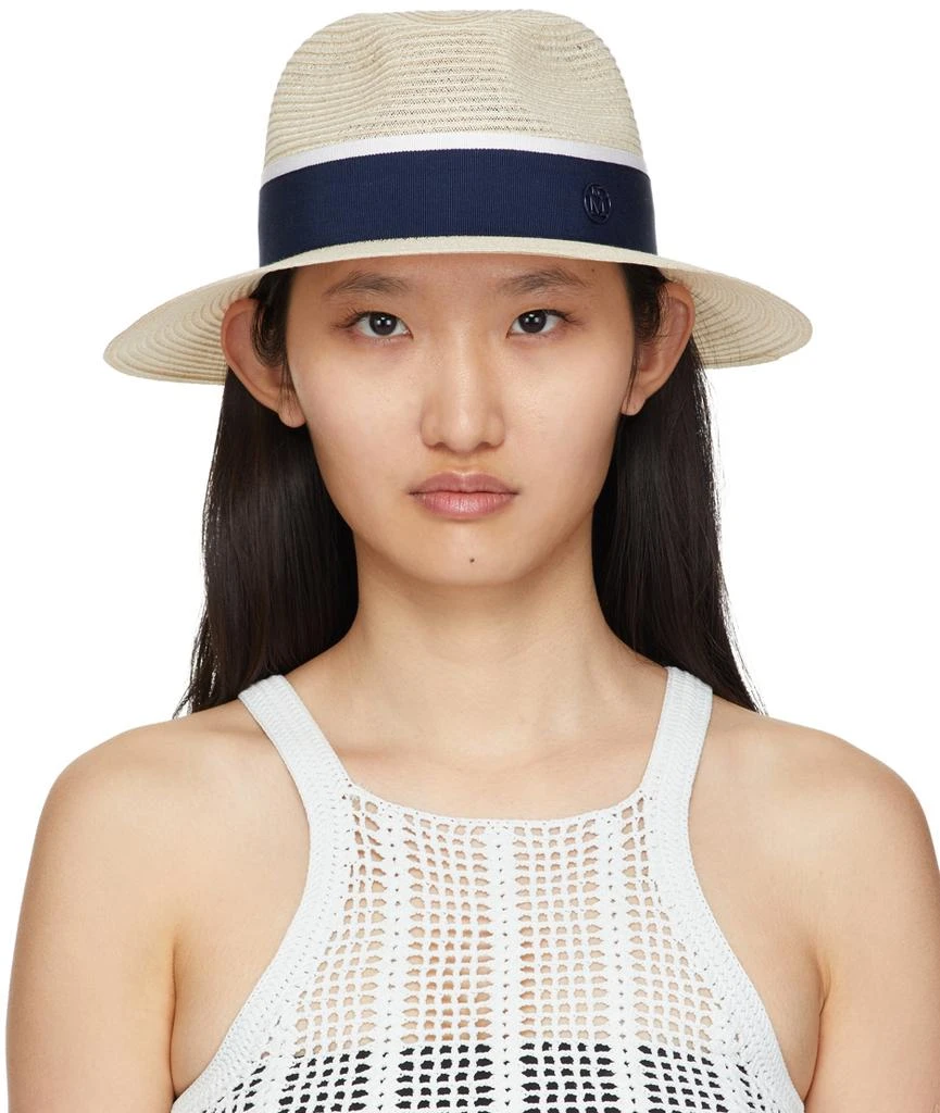 商品MAISON MICHEL|Beige & Navy Henrietta Fedora Hat,价格¥3057,第1张图片