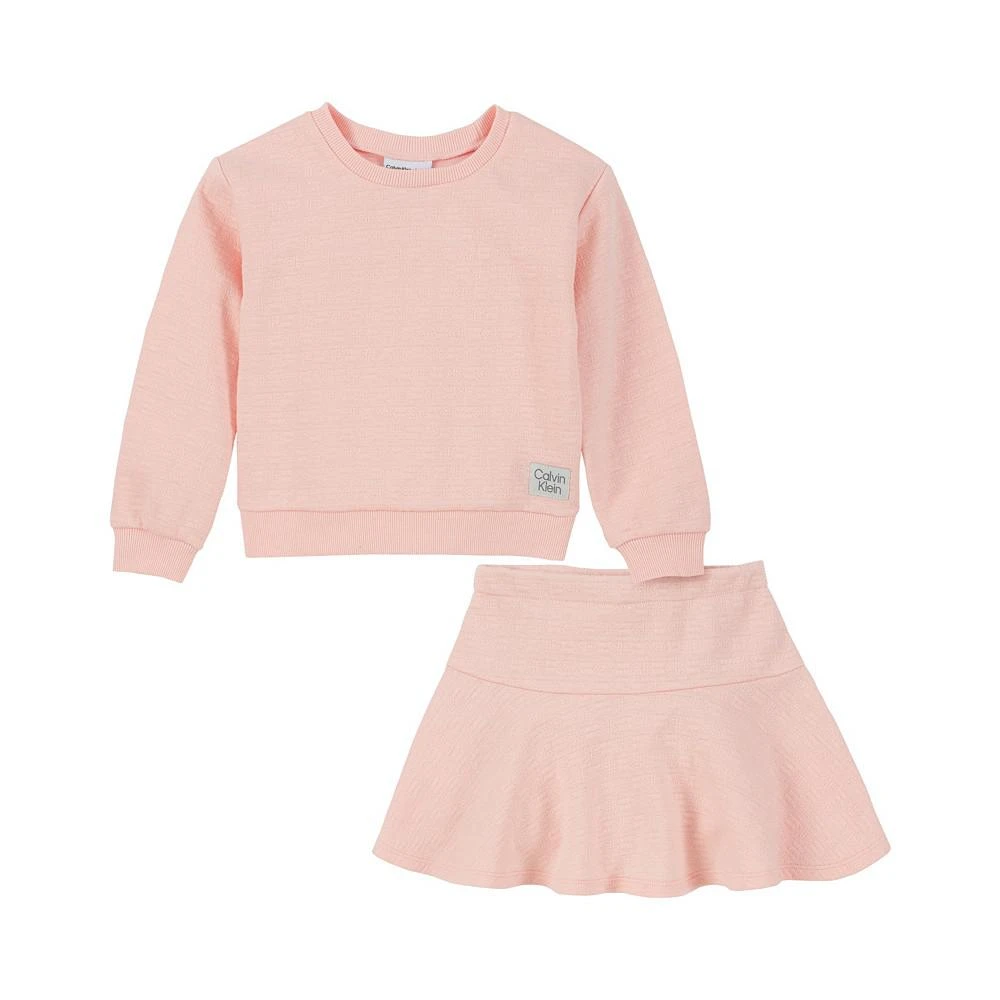 商品Calvin Klein|Little Girls Quilted Double-Knit Crew-Neck Tunic and Skort, 2 Piece Set,价格¥178,第1张图片