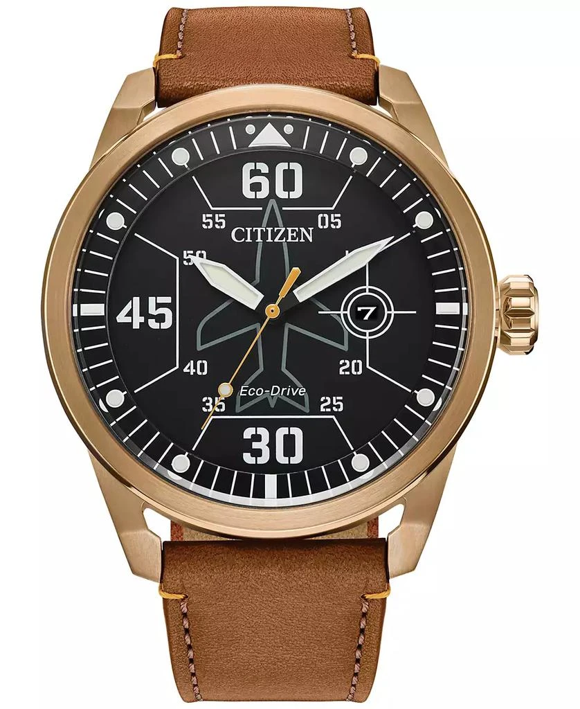 商品Citizen|Eco-Drive Men's Avion Weekender Brown Leather Strap Watch 45mm,价格¥1447,第1张图片