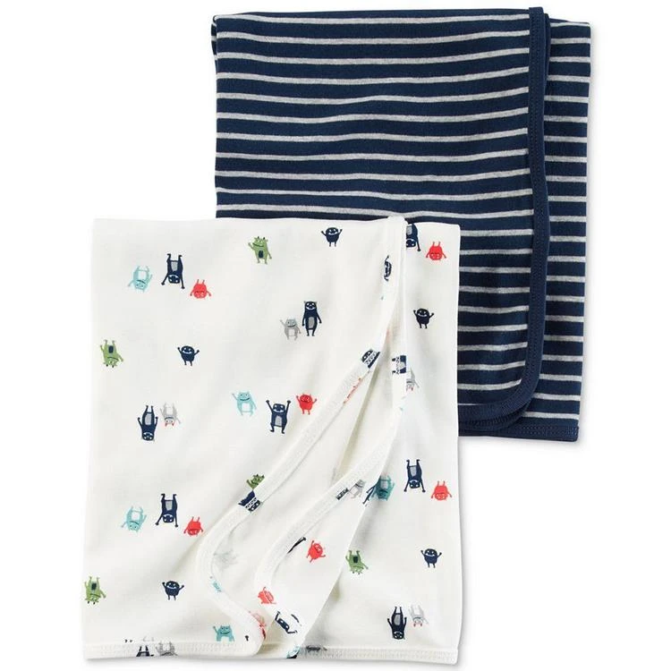 商品Carter's|2-Pk. Stripes & Monsters Cotton Swaddle Blankets, Baby Boys,价格¥78,第1张图片