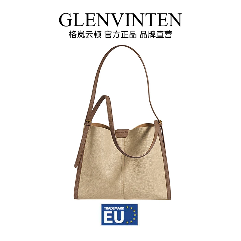 商品[国内直发] GLENVINTEN|牛皮托特包2023新款小众真皮女包秋冬潮百搭上班通勤斜挎单肩包,价格¥420,第1张图片