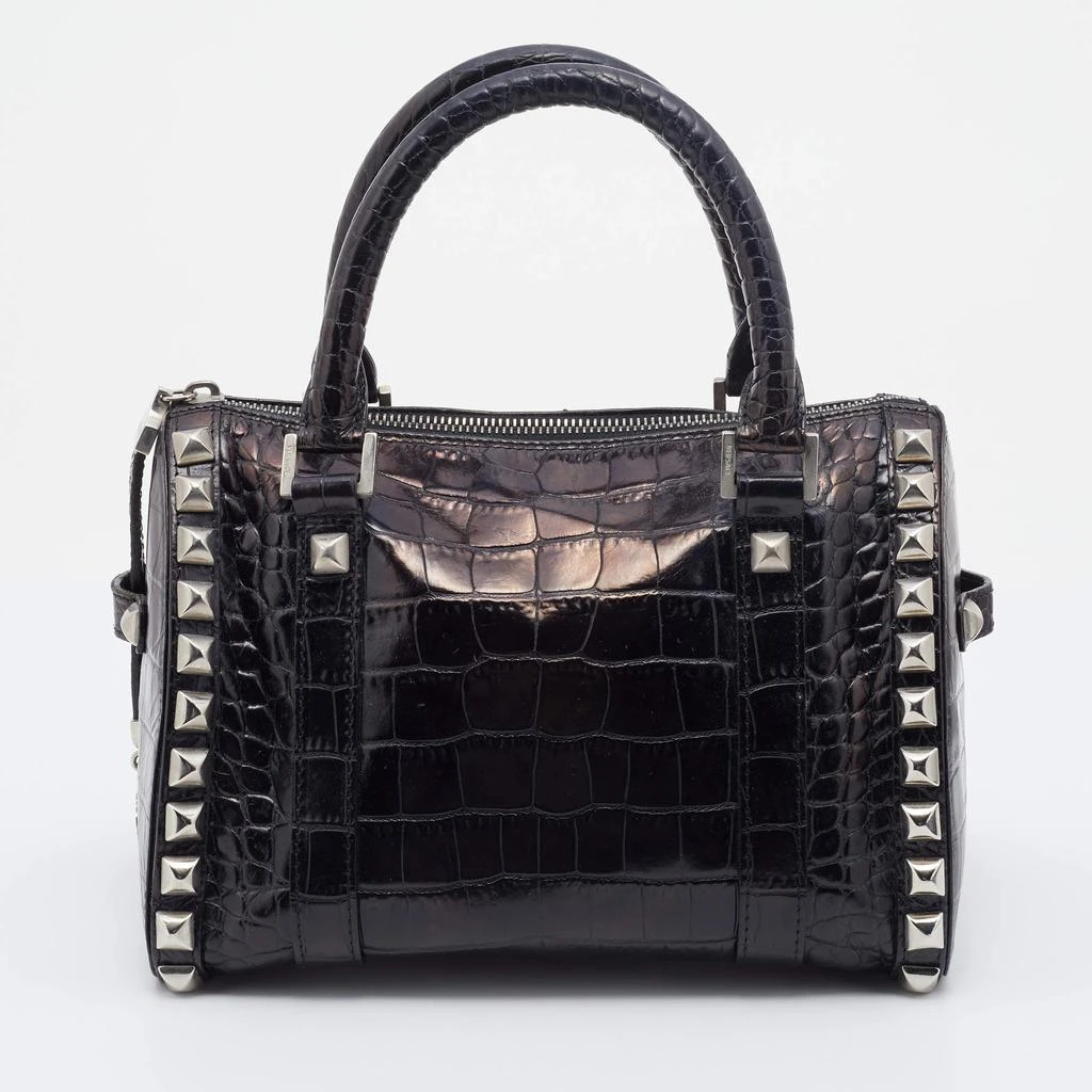 商品[二手商品] Versace|Versace Metallic Black Croc Embossed Leather Studded Satchel,价格¥1307,第1张图片