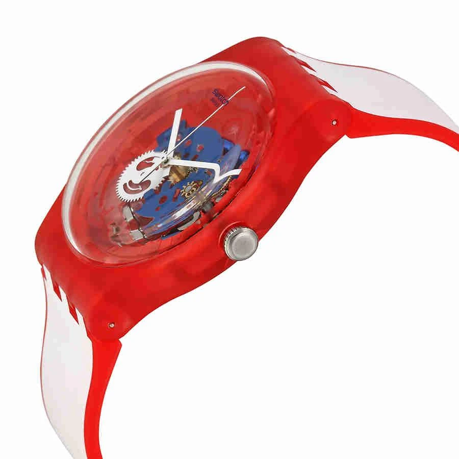 商品Swatch|Clownfish Red Blue Transparent Dial White and Red Silicone Men's Watch SUOR102,价格¥465,第2张图片详细描述