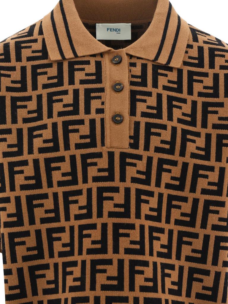 Shop Fendi Kids FF Motif Knitted Polo Shirt on Sale at