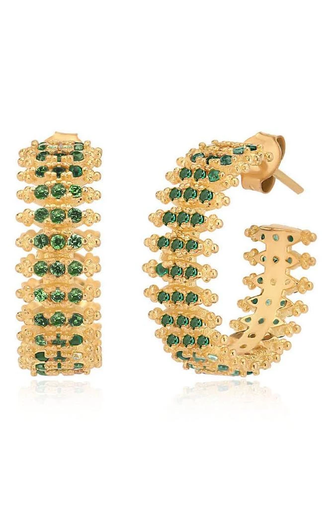 商品Gabi Rielle|14K Gold Plated Sterling Silver Caviar Emerald CZ Hoop Earrings,价格¥450,第1张图片