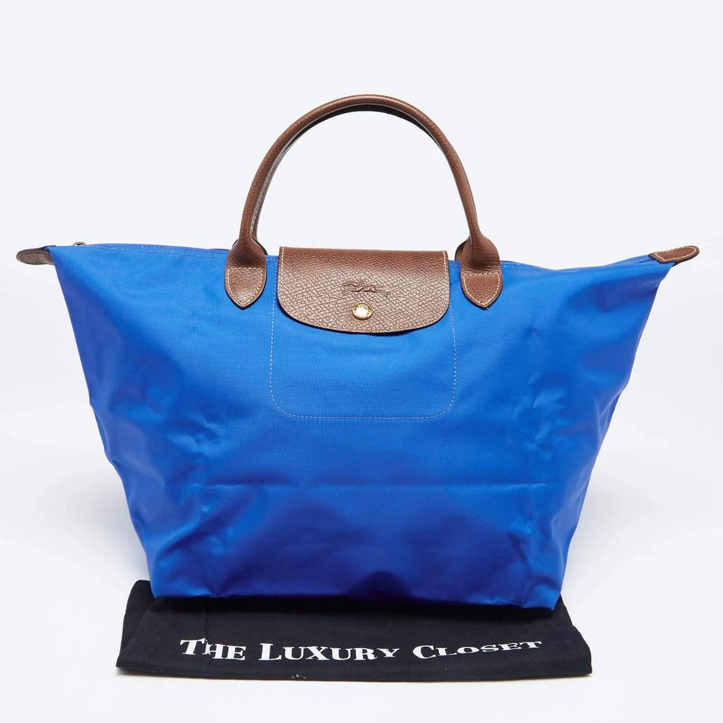 Longchamp Blue/Brown Nylon and Leather Le Pliage Tote 商品