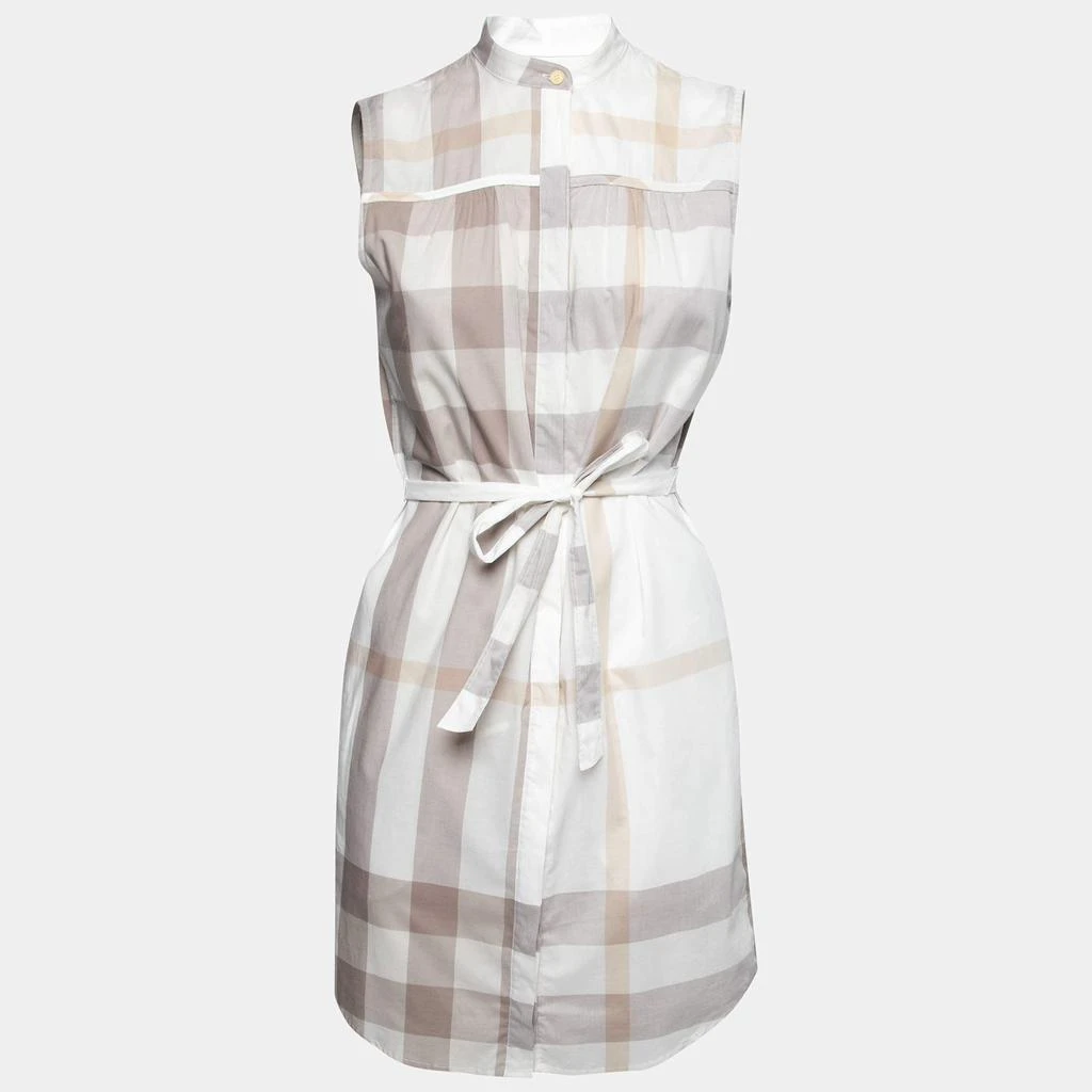 商品[二手商品] Burberry|Burberry Brit Off White Checked Cotton Sleeveless Belted Shirt Dress S,价格¥938,第1张图片