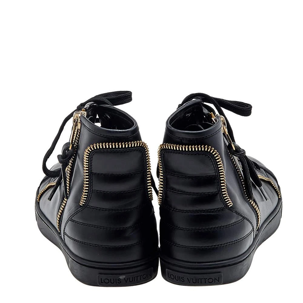 商品[二手商品] Louis Vuitton|Louis Vuitton Black Leather Zip Detail High Top Sneakers Size 36.5,价格¥3831,第5张图片详细描述